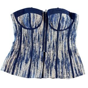 NWT MICAS Abstract Print Strapless Corset Top Teal Blue XL MCWTU2302250002-S